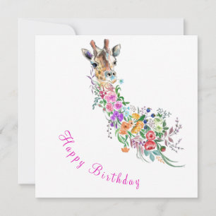 Happy Birthday - Colorful Flowers Bouquet Giraffe 
