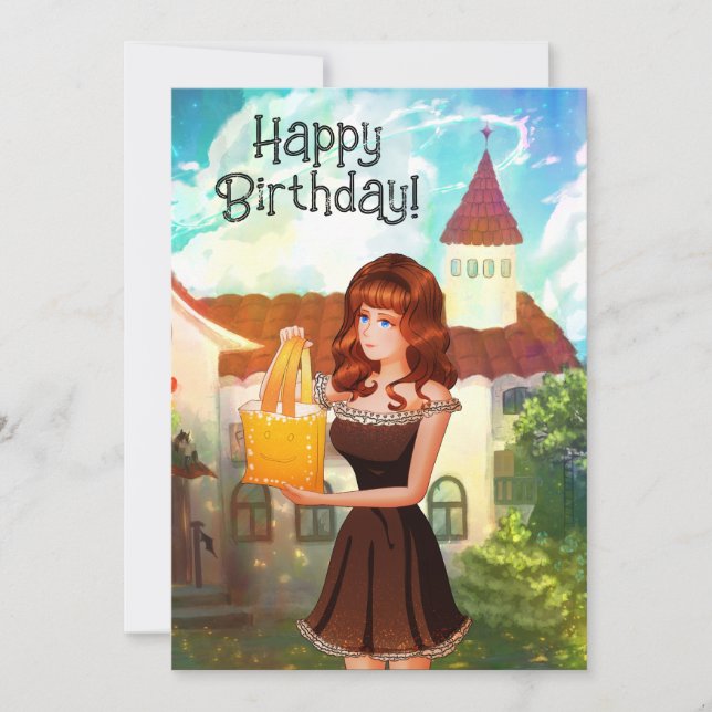 Happy Birthday Vintage Invitation Girl Cartoon (Devant)