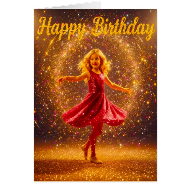 Happy Birthday with young dancing girl and glitter (Devant)