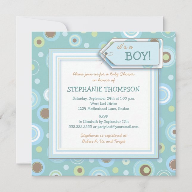 Happy Blue Dots Boy Baby shower Invitation (Devant)