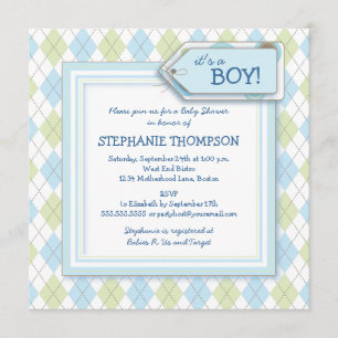 Happy Blue Jacquard Boy Baby shower Invitation