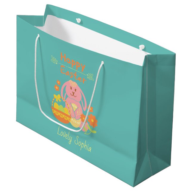 Happy Bunny Pâques Rose Grand sac cadeau (Devant Angle)
