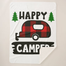 Happy Camper Buffalo Plaid Sherpa Blanket