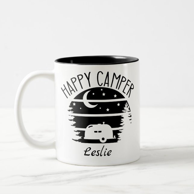 Happy Camper Café Mug Personnalisé (Gauche)