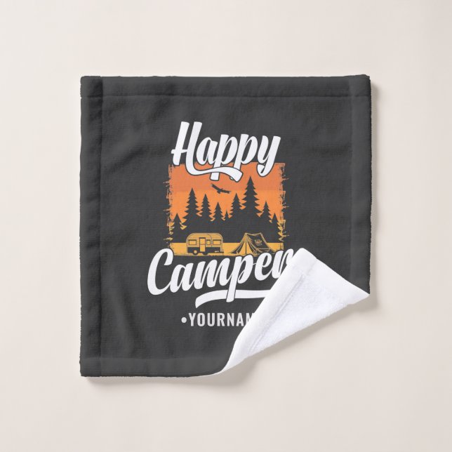 Happy Camper Camping Randonnée Voyage Caravan Life (Gant de toilette)
