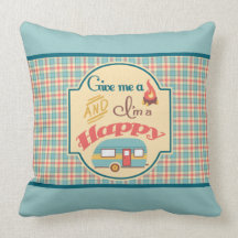 Happy Camper Coussin personnalisé (Aqua & Coral)