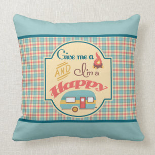 Happy Camper Coussin personnalisé (Aqua & Coral)