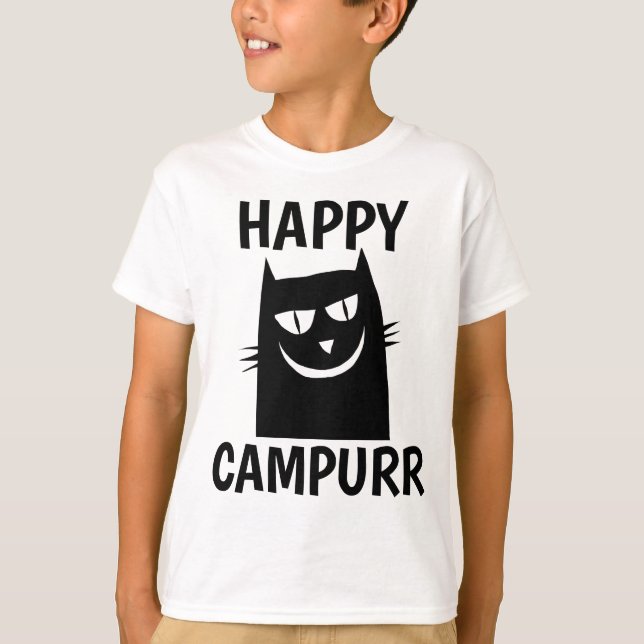 Happy Camper, T-shirts Campurr Funny Cat (Devant)