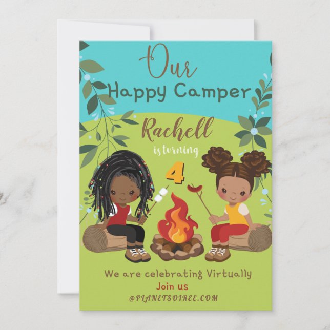 Happy Camper Virtual Birthday Invitation Card (Devant)