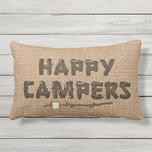 Happy Campers lumbar faux coussin burlap