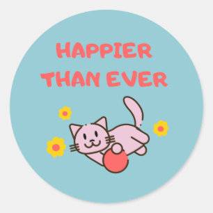 Happy Cat&Flowers autocollant rond classique