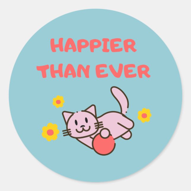 Happy Cat&Flowers autocollant rond classique (Devant)