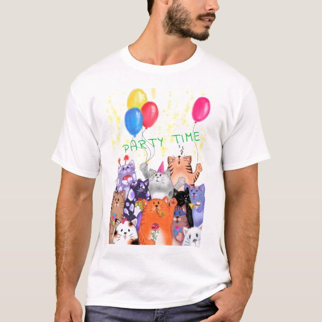 Happy Cat Party Funny T-Shirt (Devant)