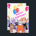 Happy Cats Party Funny Birthday Card<br><div class="desc">Cartes d'Anniversaire Joyeuses avec Happy Cat Party Cartoon Dessin Cute Funny Cats Anniversaire - ou Choisissez / Ajoutez votre texte unique / Police / Couleur / Taille - Faites votre cadeau de carte spéciale - Redimensionnez et déplacez ou supprimez et ajoutez des éléments / image avec l'outil de personnalisation! Dessin...</div>
