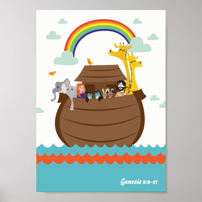 Happy Christian Kids Poster Bible Story Noah’s Ark (Devant)