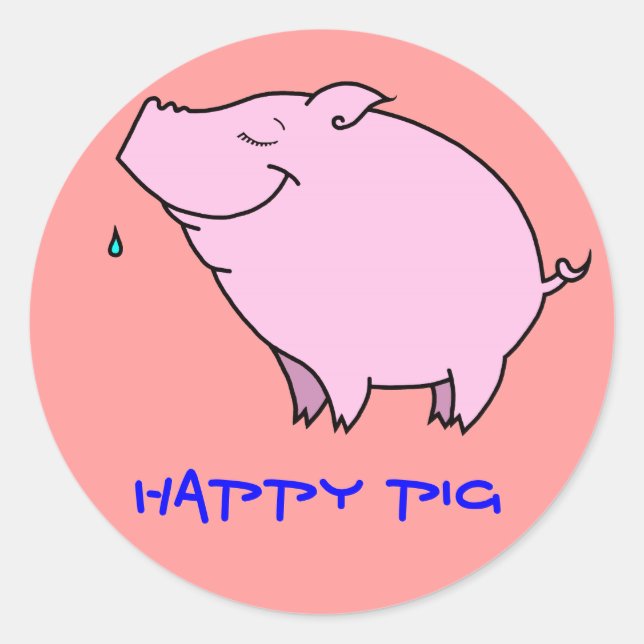 Happy Cochon Classic Round Sticker (Devant)