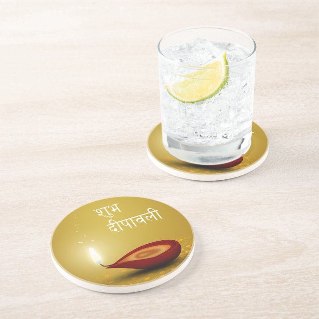 Happy Diwali Diya - Dessous de verre de grès (Côté)