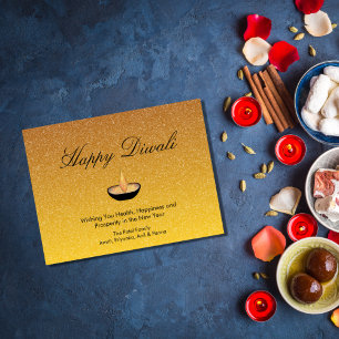 Happy Diwali Diya Lamp Glitter Gold Invitation