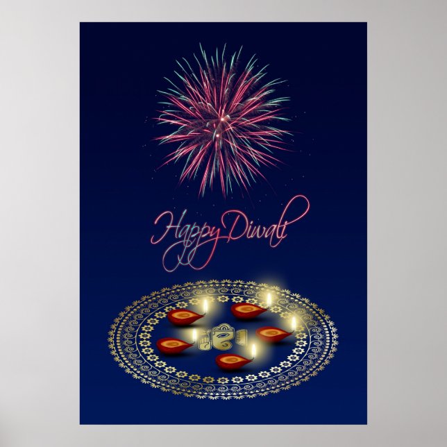 Happy Diwali Ganesha Rangoli - Poster Print (Devant)