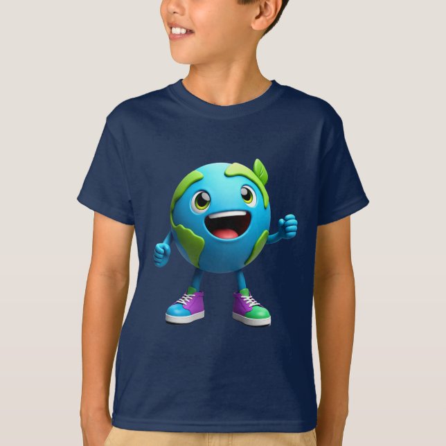 Happy Earth Kids T-Shirt Cute Planet Cartoon (Devant)