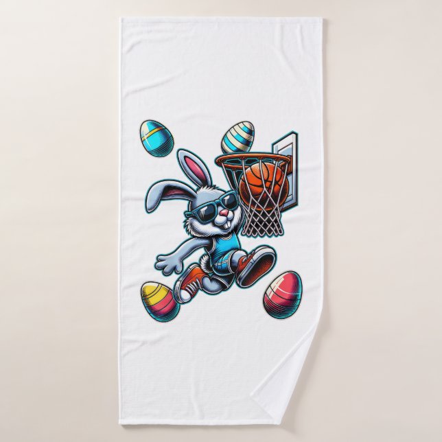 Happy Easter Basketball Boys Easter Bunny Funny Ea (Serviette de bain)