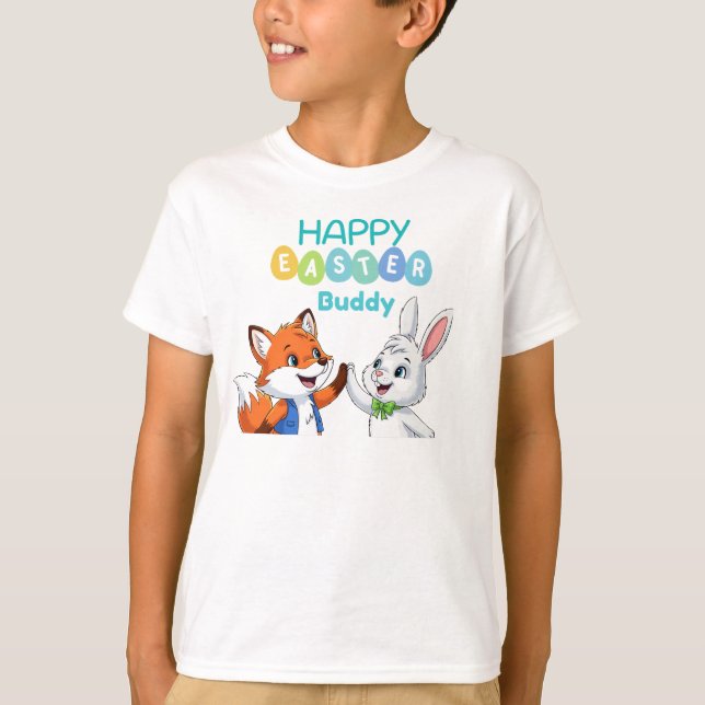 Happy Easter Buddy Cute Bunny and Fox Kids T-Shirt (Devant)