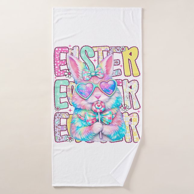 Happy Easter Bunny Coquette Bow Preppy Easter Day  (Serviette de bain)