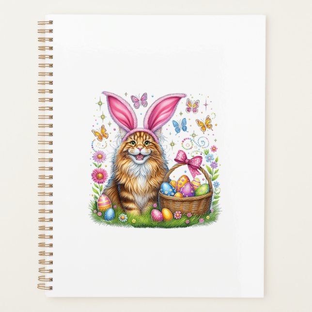 Happy Easter Cute Bunny Maine Coon Cat Easter Eggs (Devant)