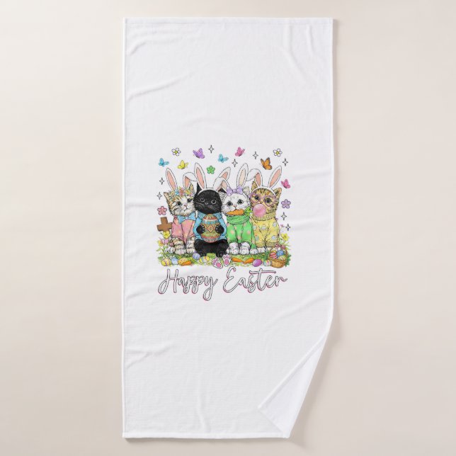 Happy Easter Cute Cat Lover Bunny Easter Day Women (Serviette de bain)