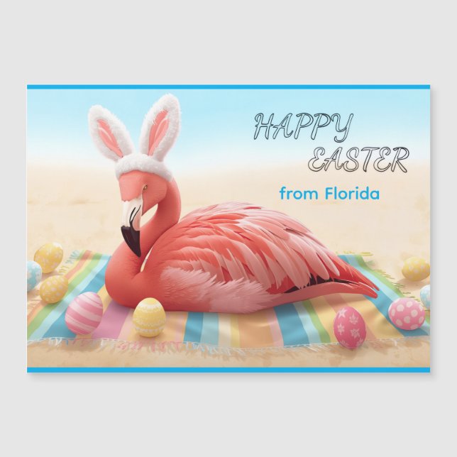 Happy Easter from Florida Flamingo Magnetic Card (Devant)