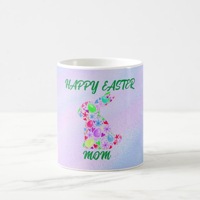 "HAPPY EASTER "MOM" MUG AVEC RABBIT FLEURI. (Centre)