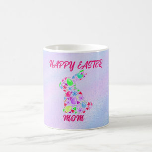 "HAPPY EASTER "MOM" MUG AVEC RABBIT FLEURI.