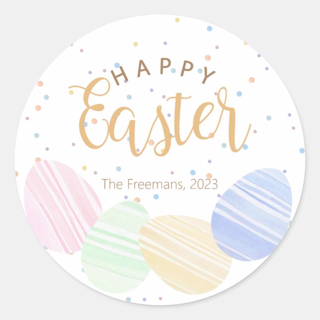 Happy Easter Pastel Aquarelle Oeufs Rond Sticker (Devant)