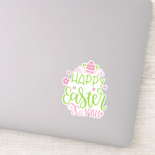 Happy Easter Y'all Sticker en vinyle rose et vert