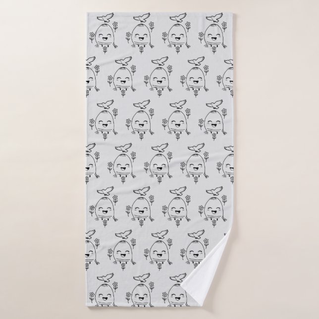 Happy Egg with Bird and Flowers (Serviette de bain)
