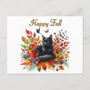 Happy Fall Season Black Cat carte postale