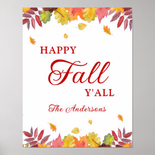 Happy Fall Y'all Automne Falling Feuille Poster