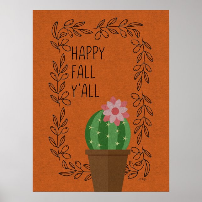 Happy Fall Y'All Cactus Design Poster (Devant)
