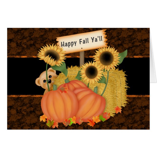 Happy Fall Ya'll Citrouille Patch Greeting Card (Devant horizontal)