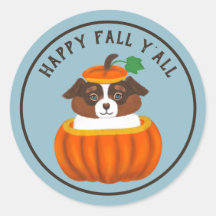 Happy Fall Y'all Dog in Citrouille Sticker