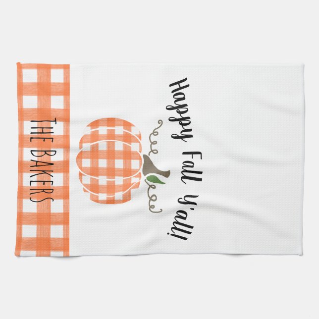 Happy Fall Y'all Orange Plaid Cuisine Serviette (Horizontal)