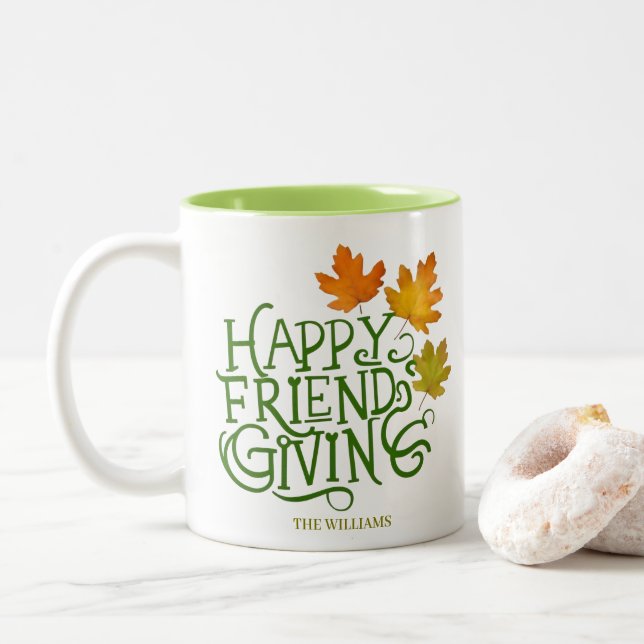 Happy Friendsgiving Fall Leaves Mug (Avec donut)