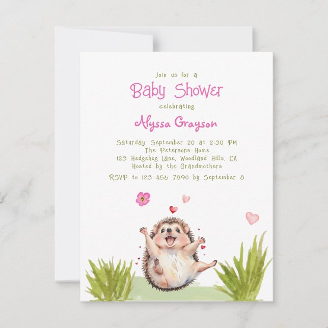 Happy Garden Party Hedgehog Baby shower Invitation (Devant)