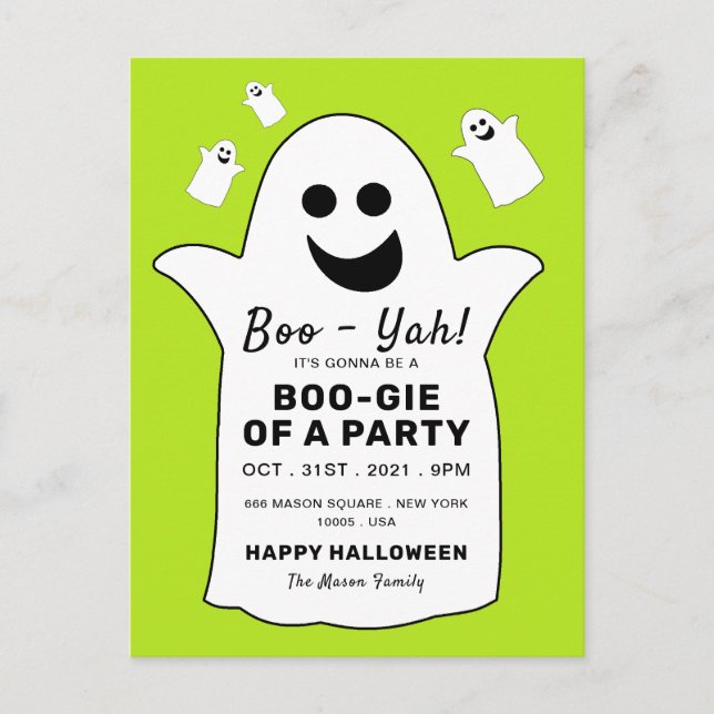 Happy Ghost, Green Halloween Party Invitation (Devant)