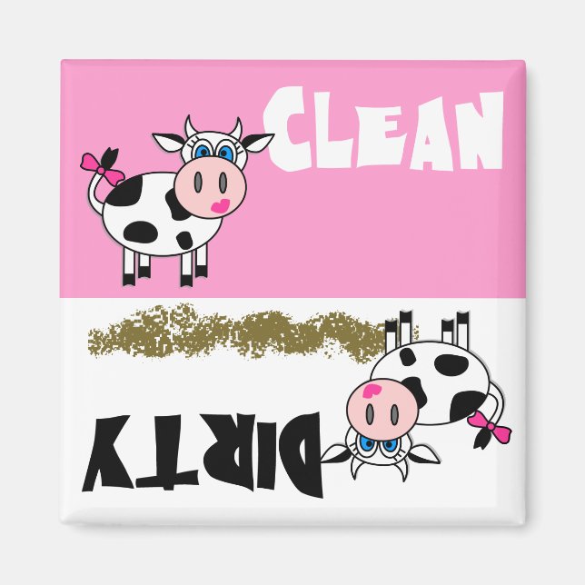 Happy Girl Cow Clean / Lave-vaisselle sale Magnet (Devant)