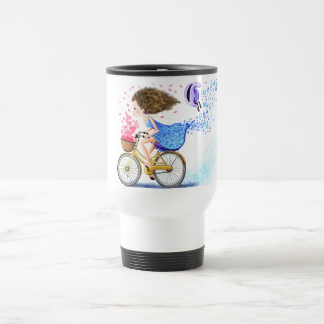 Happy Girl On A Bike Travel Mug Romantic Love  (Centre)