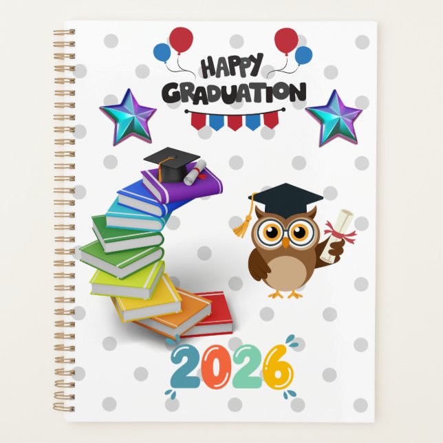 Happy Graduation 2026 - Cute Owl & Books  (Devant)