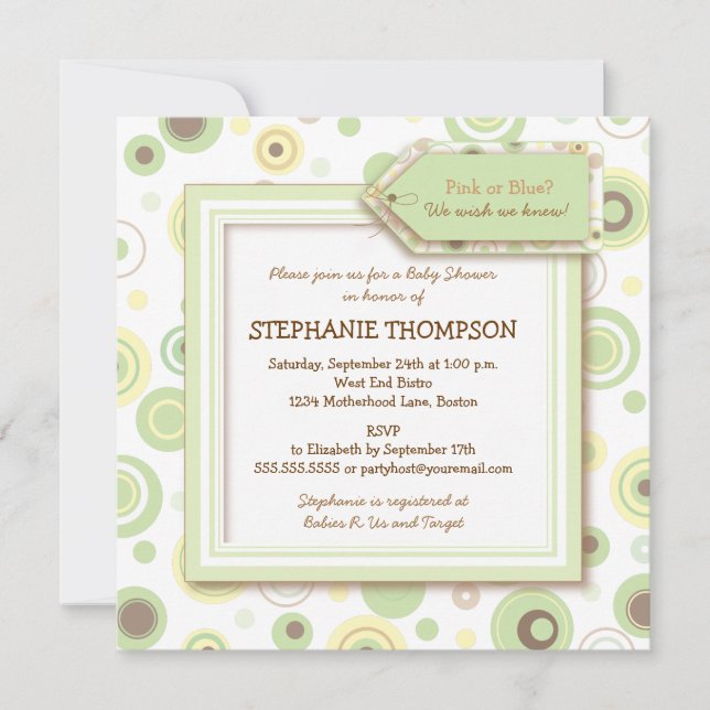 Happy Green Dots Invitation Baby shower neutre (Devant)