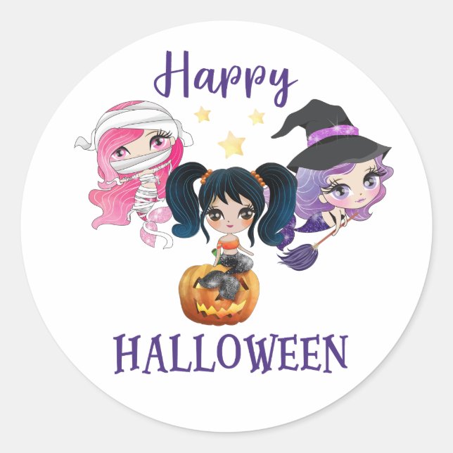 Happy Halloween autocollant rond Girl Mermaid auto (Devant)