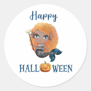 Happy Halloween autocollant rond Girl Mermaid auto